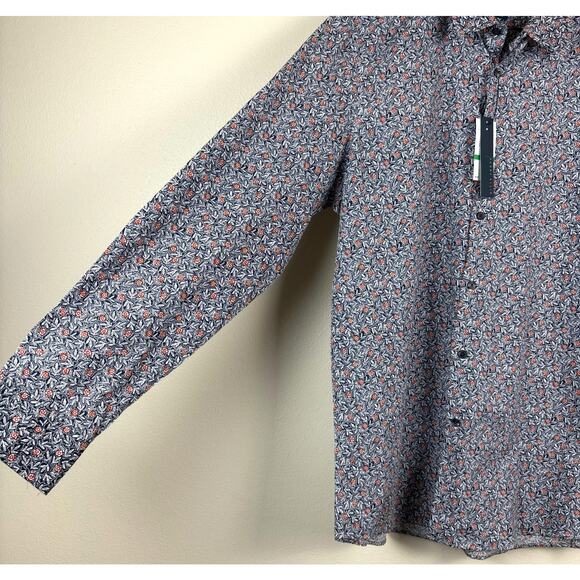 NWT Perry Ellis 100% Cotton Slim Fit Dress Shirt Size Large In Eclipse - Picture 2 of 10